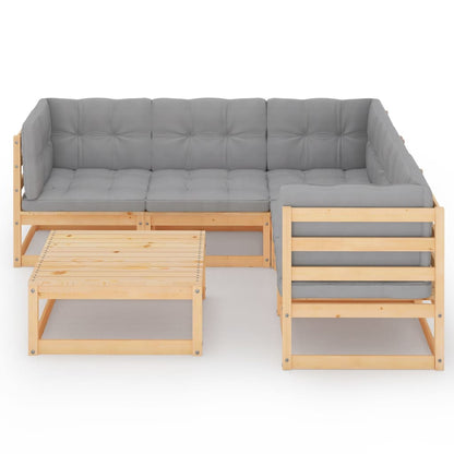 6-Delige Loungeset Met Kussens Massief Grenenhout Naturel