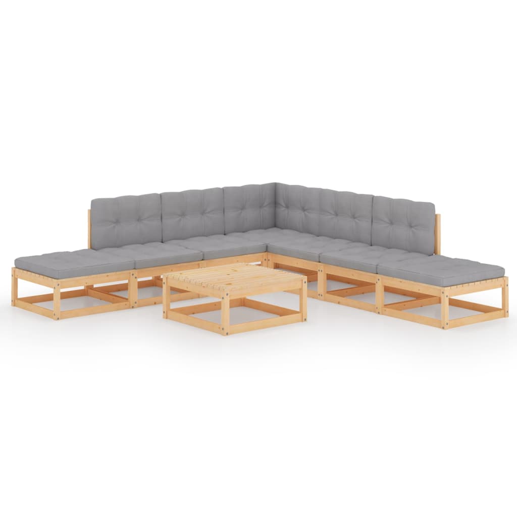 8-delige Loungeset met kussens massief grenenhout