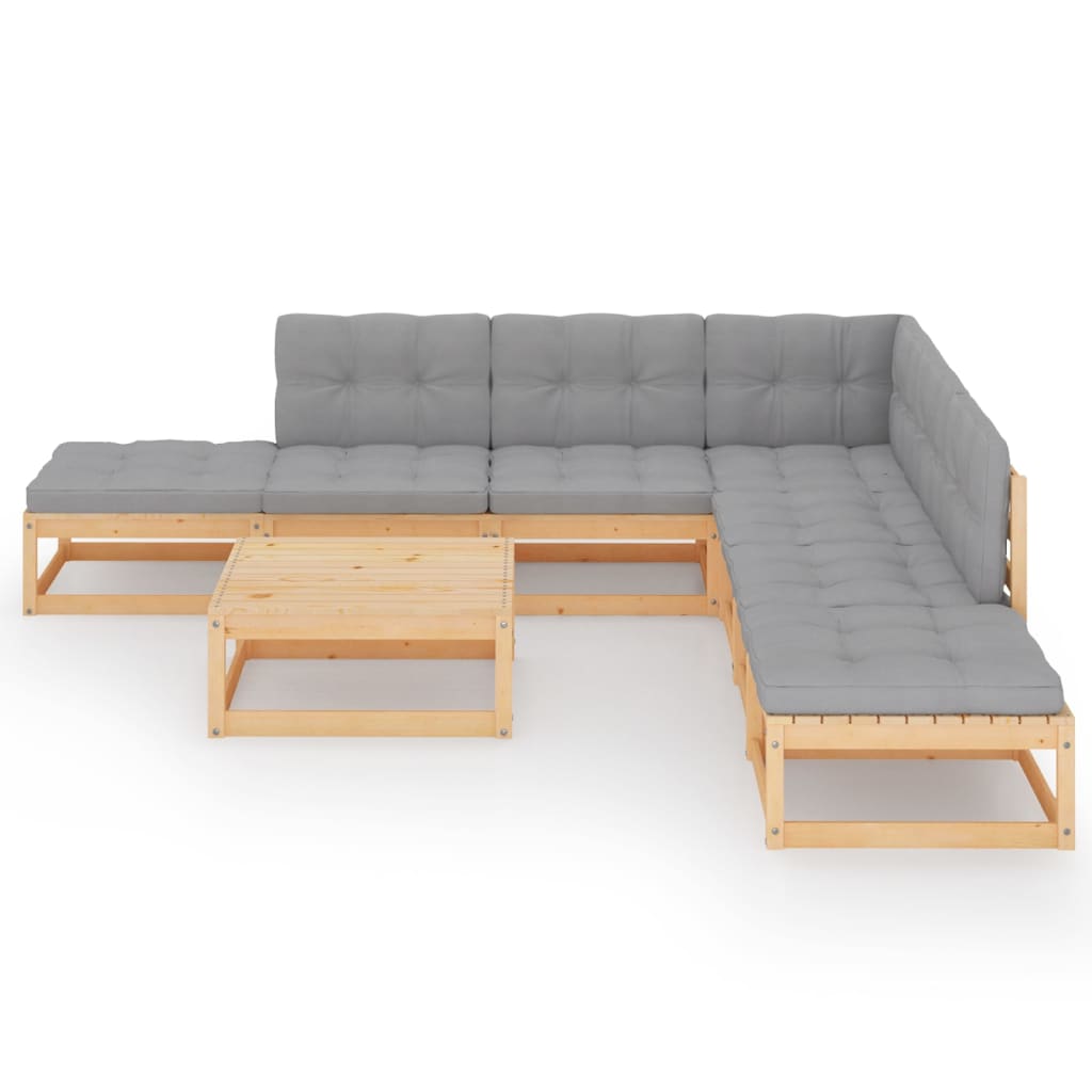 8-delige Loungeset met kussens massief grenenhout