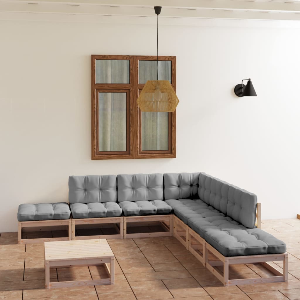 8-delige Loungeset met kussens massief grenenhout