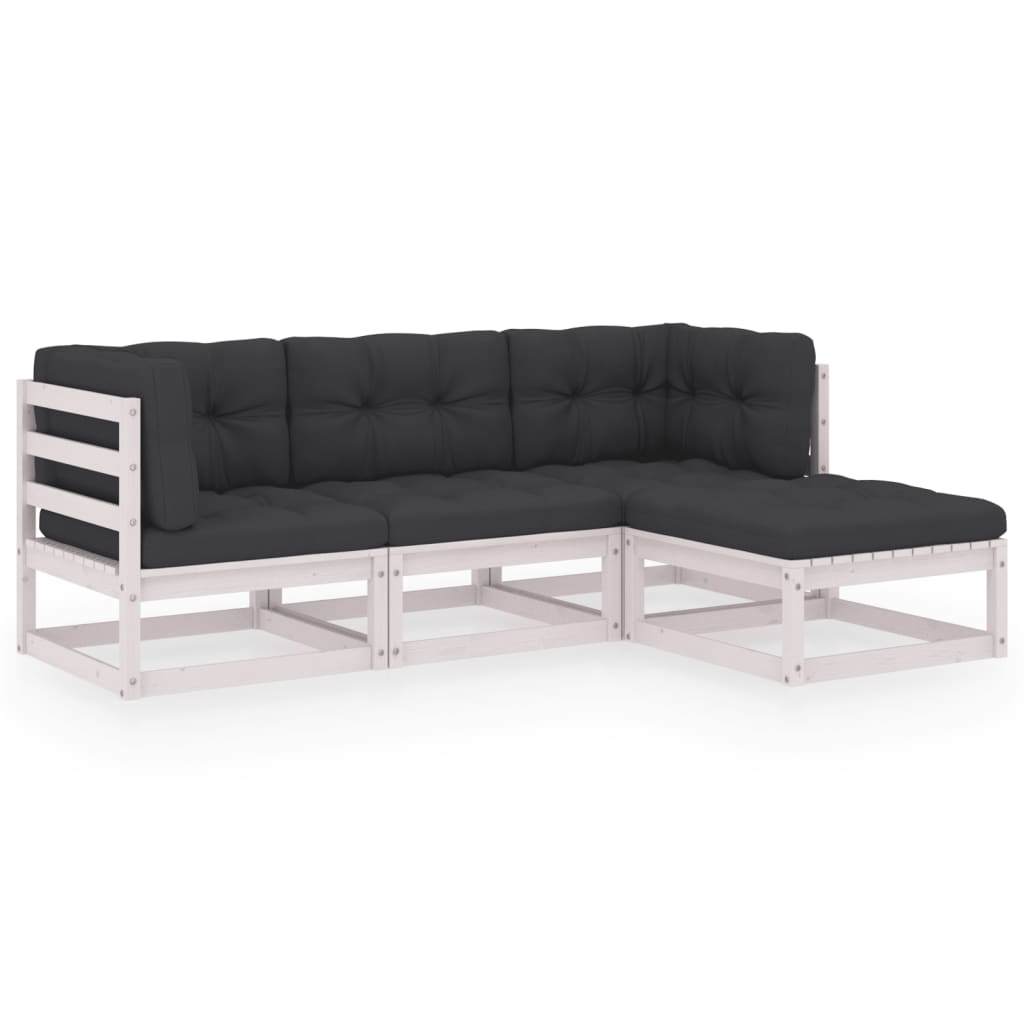 4-Delige Loungeset Met Kussens Massief Grenenhout Ja Wit