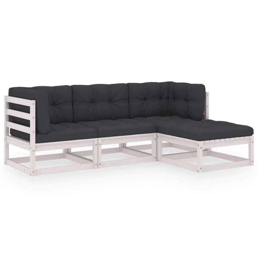 4-Delige Loungeset Met Kussens Massief Grenenhout Ja Wit