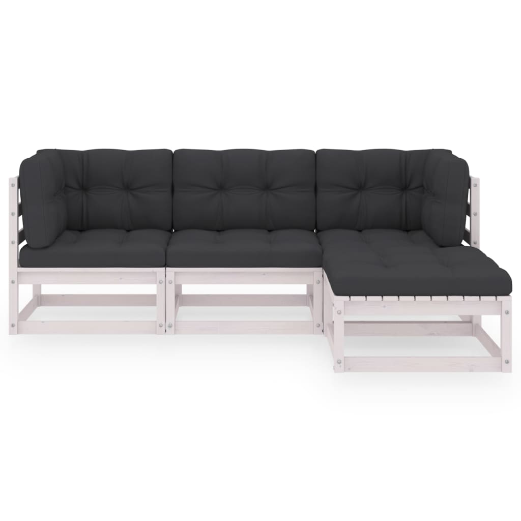 4-Delige Loungeset Met Kussens Massief Grenenhout Ja Wit