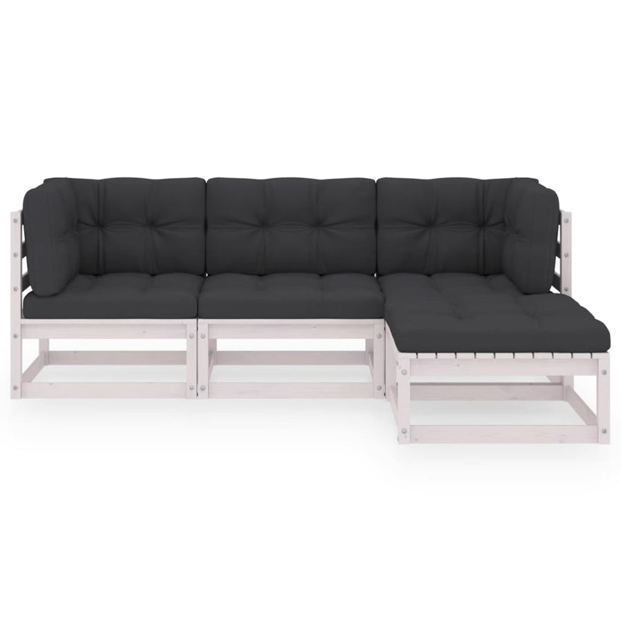 4-Delige Loungeset Met Kussens Massief Grenenhout Ja Wit