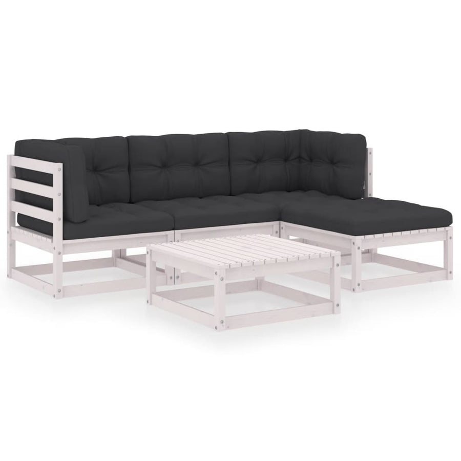 5-Delige Loungeset Met Kussens Massief Grenenhout Ja Wit
