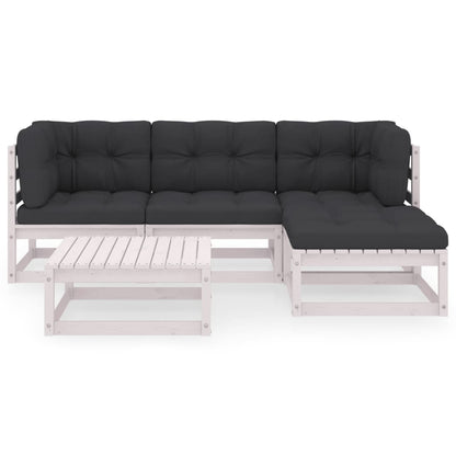 5-Delige Loungeset Met Kussens Massief Grenenhout Ja Wit
