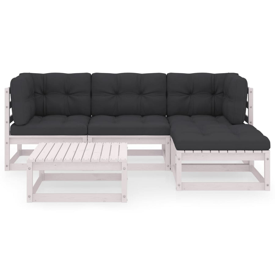 5-Delige Loungeset Met Kussens Massief Grenenhout Ja Wit