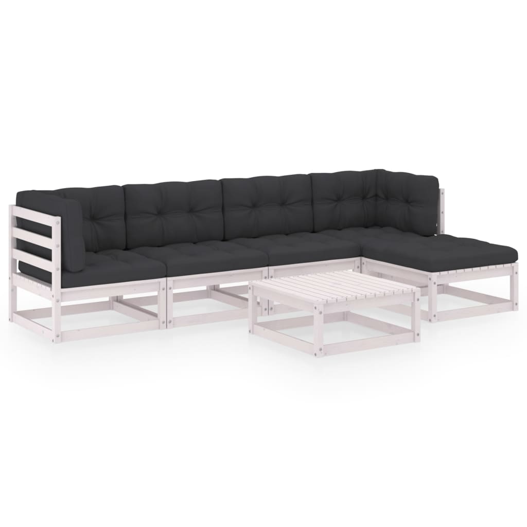 6-Delige Loungeset Met Kussens Massief Grenenhout Ja Wit