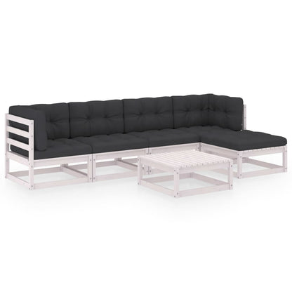6-Delige Loungeset Met Kussens Massief Grenenhout Ja Wit