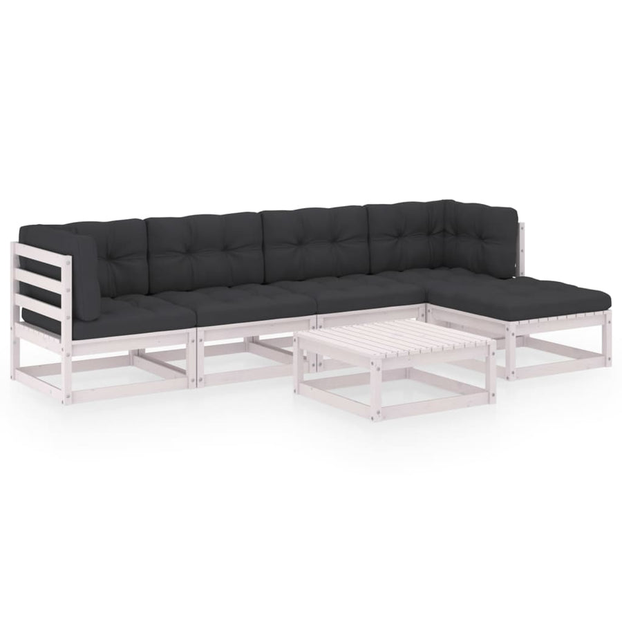 6-Delige Loungeset Met Kussens Massief Grenenhout Ja Wit