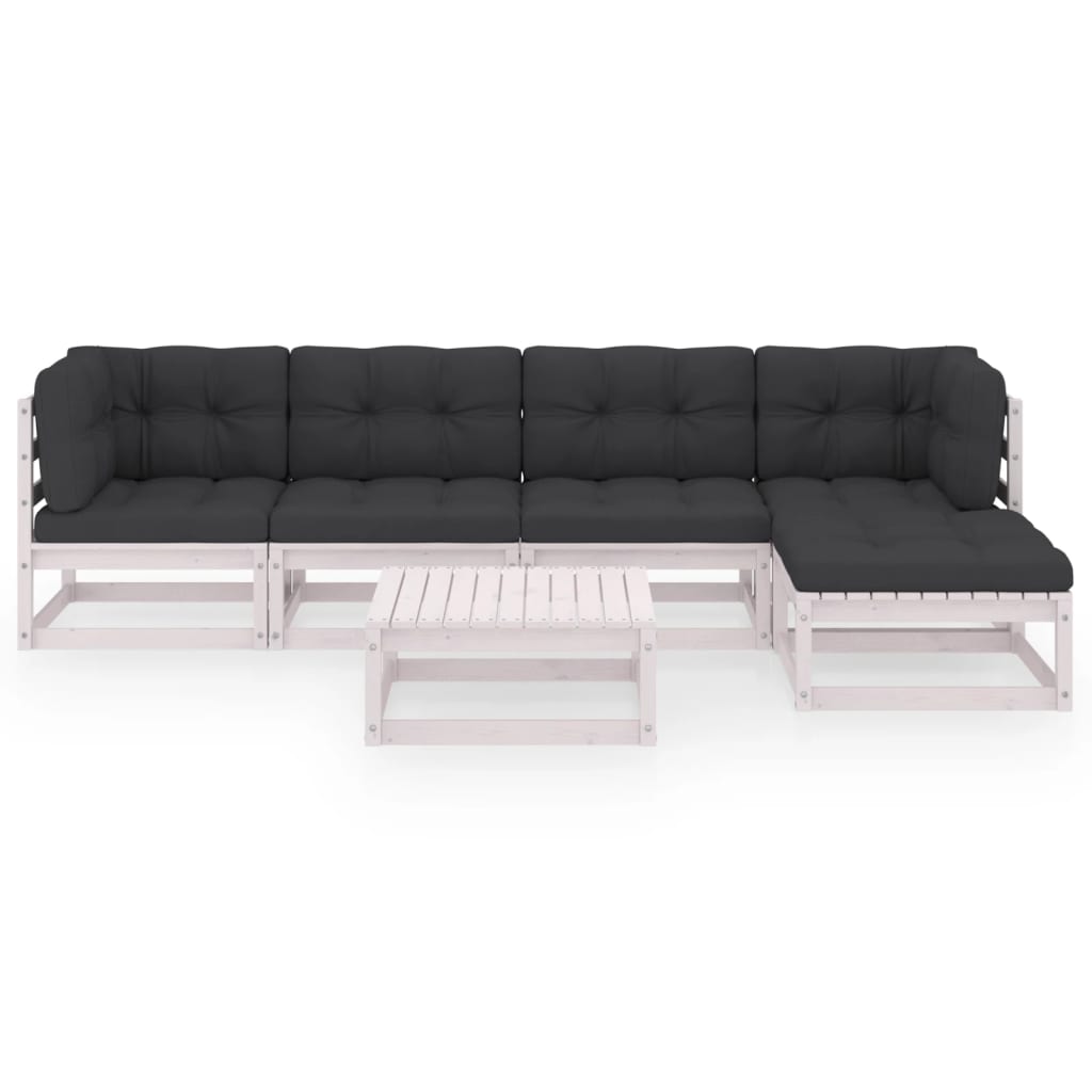 6-Delige Loungeset Met Kussens Massief Grenenhout Ja Wit