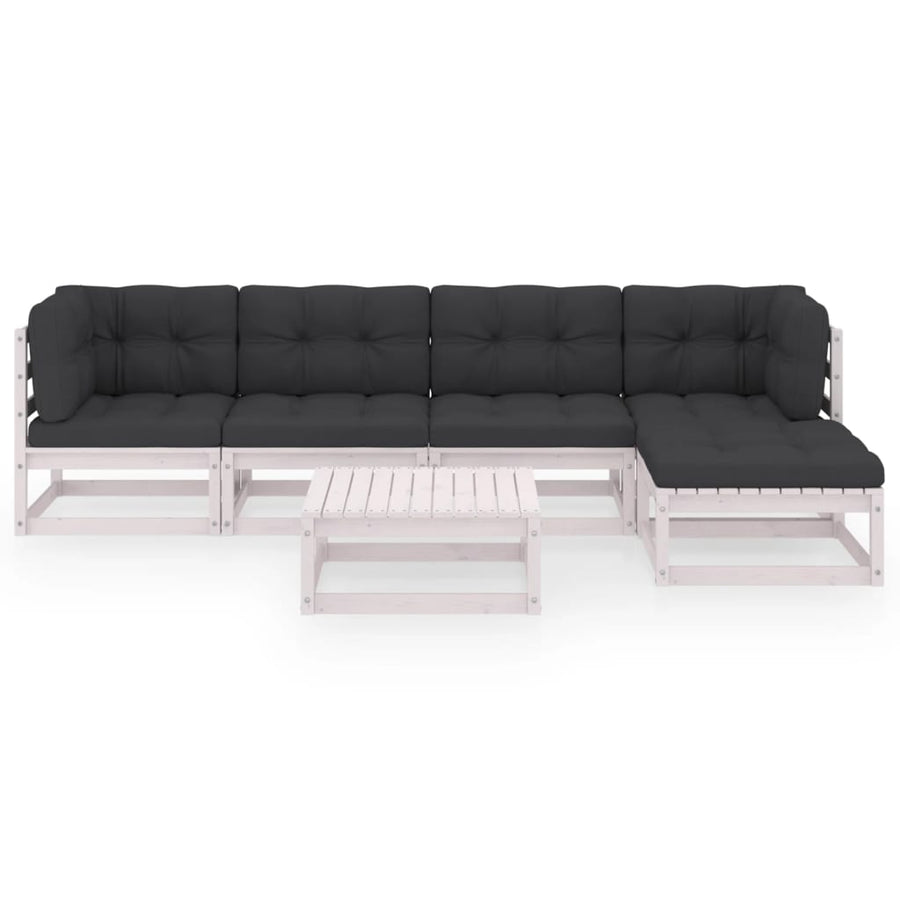 6-Delige Loungeset Met Kussens Massief Grenenhout Ja Wit