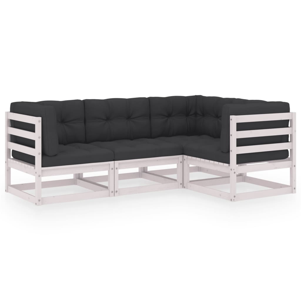4-Delige Loungeset Met Kussens Massief Grenenhout Ja Wit