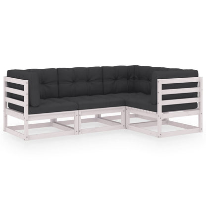 4-Delige Loungeset Met Kussens Massief Grenenhout Ja Wit