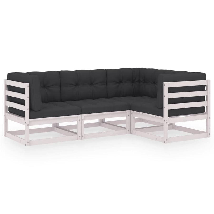 4-Delige Loungeset Met Kussens Massief Grenenhout Ja Wit