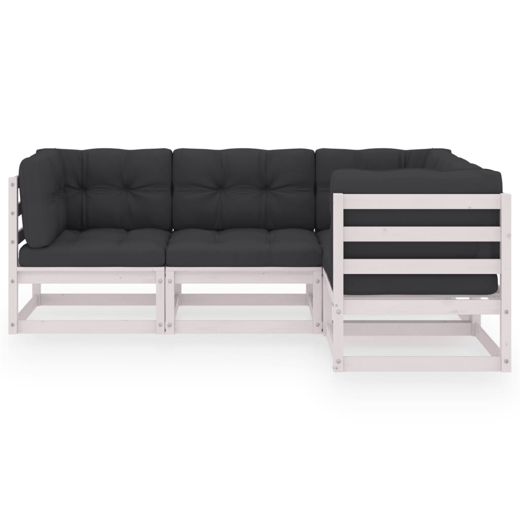 4-Delige Loungeset Met Kussens Massief Grenenhout Ja Wit