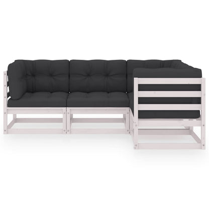 4-Delige Loungeset Met Kussens Massief Grenenhout Ja Wit