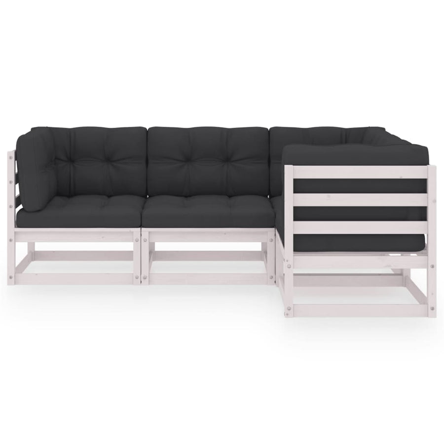 4-Delige Loungeset Met Kussens Massief Grenenhout Ja Wit