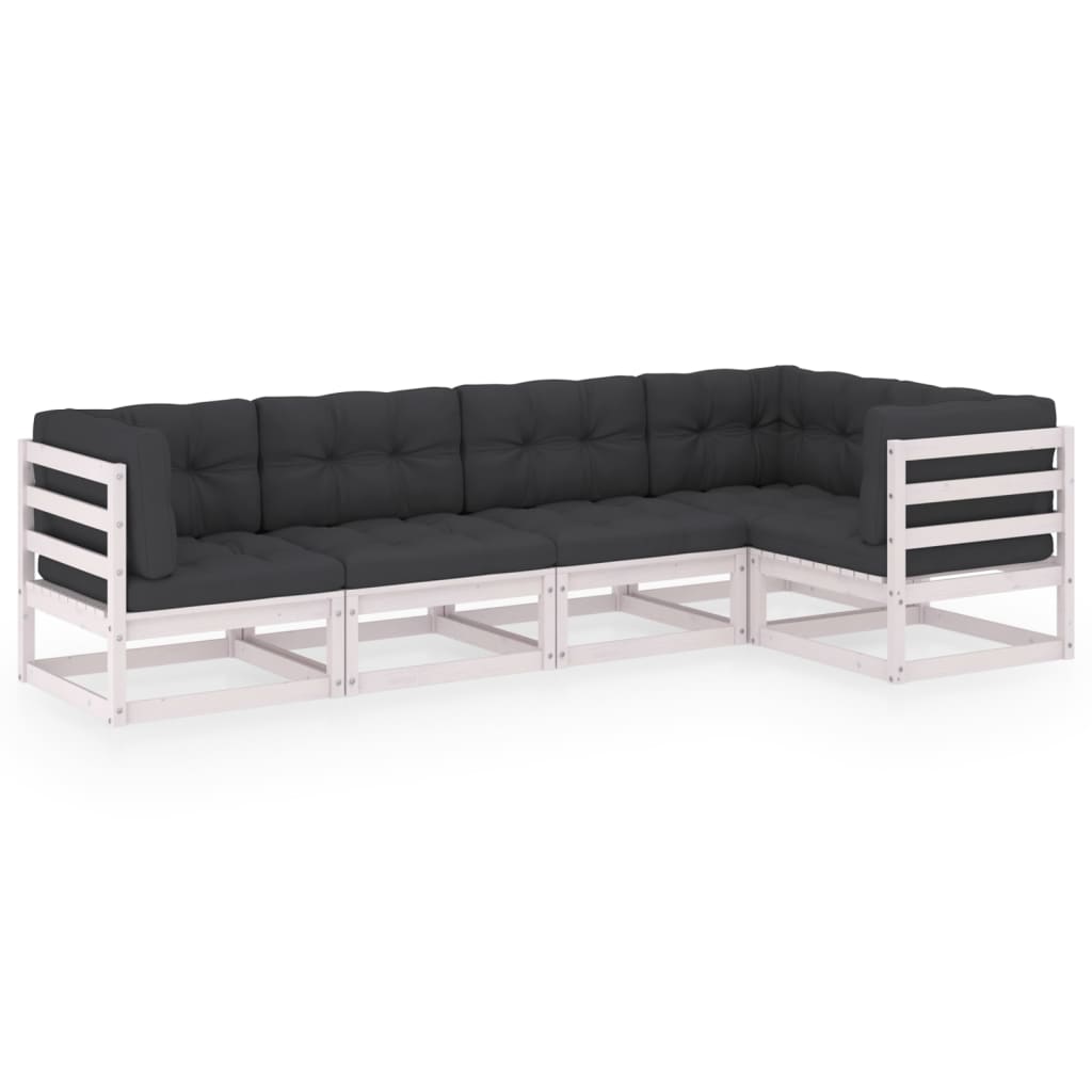 5-delige Loungeset met kussens massief grenenhout