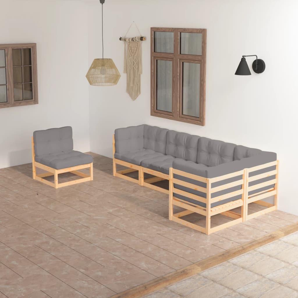 6-Delige Loungeset Met Kussens Massief Grenenhout Ja Naturel