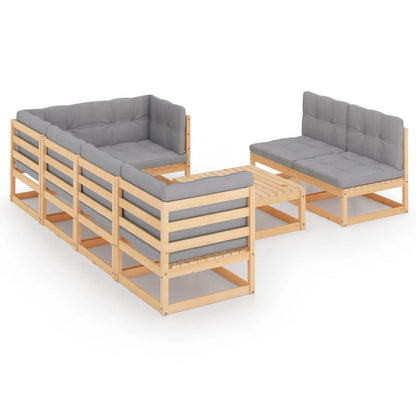 8-delige Loungeset met kussens massief grenenhout