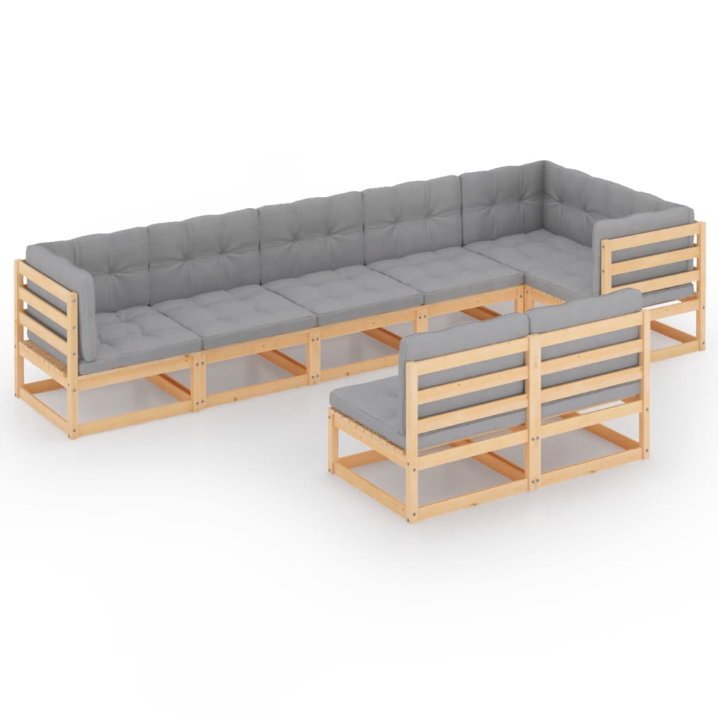 8-delige Loungeset met kussens massief grenenhout