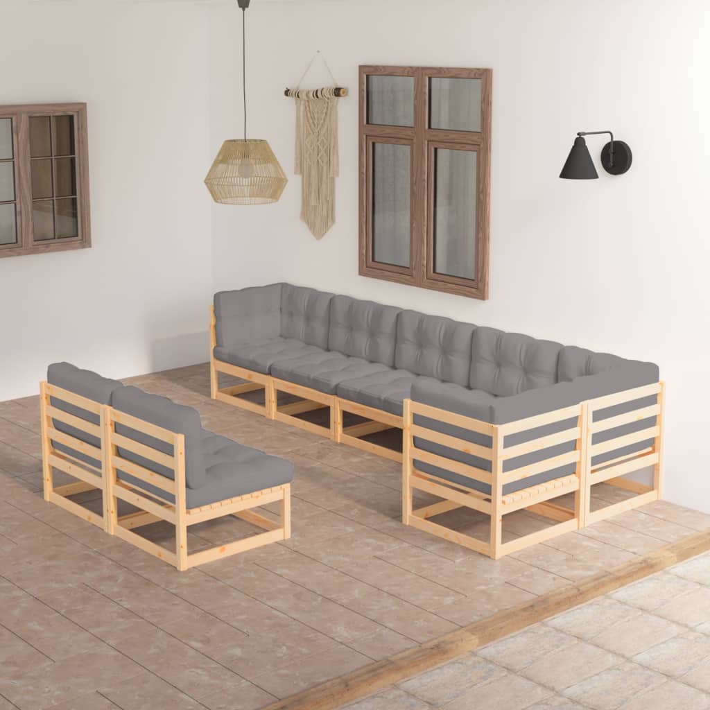 8-delige Loungeset met kussens massief grenenhout