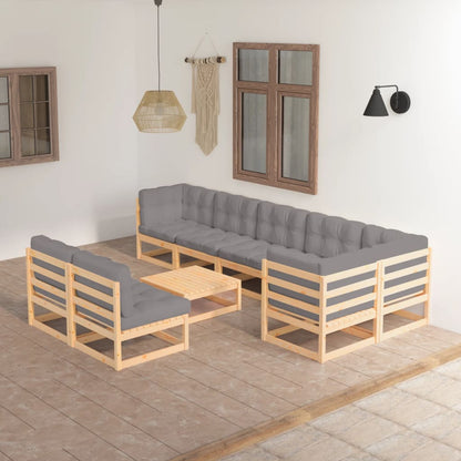 9-delige Loungeset met kussens massief grenenhout