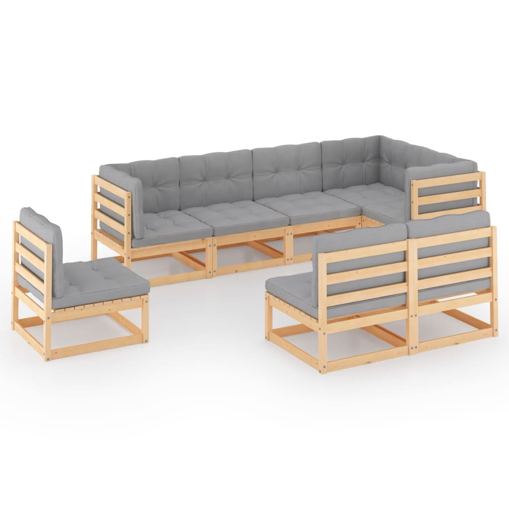 8-delige Loungeset met kussens massief grenenhout