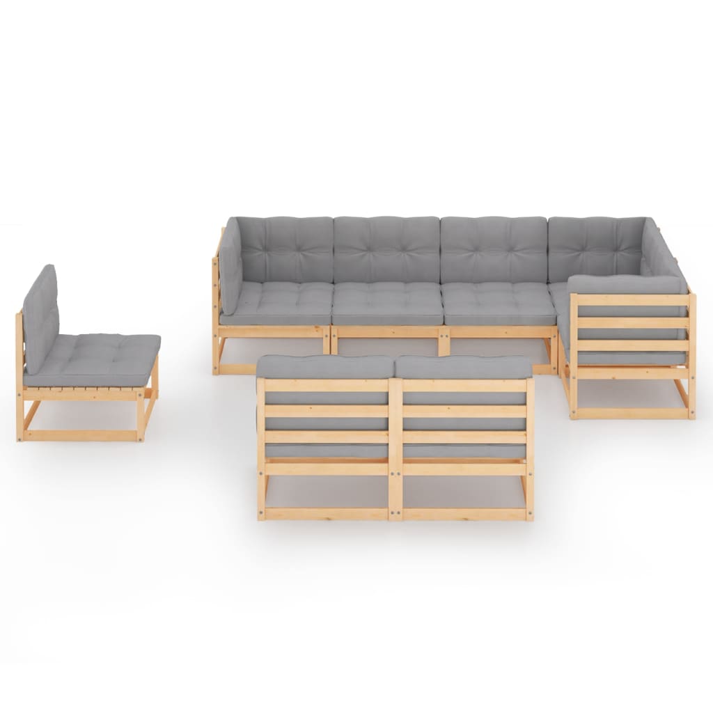 8-delige Loungeset met kussens massief grenenhout