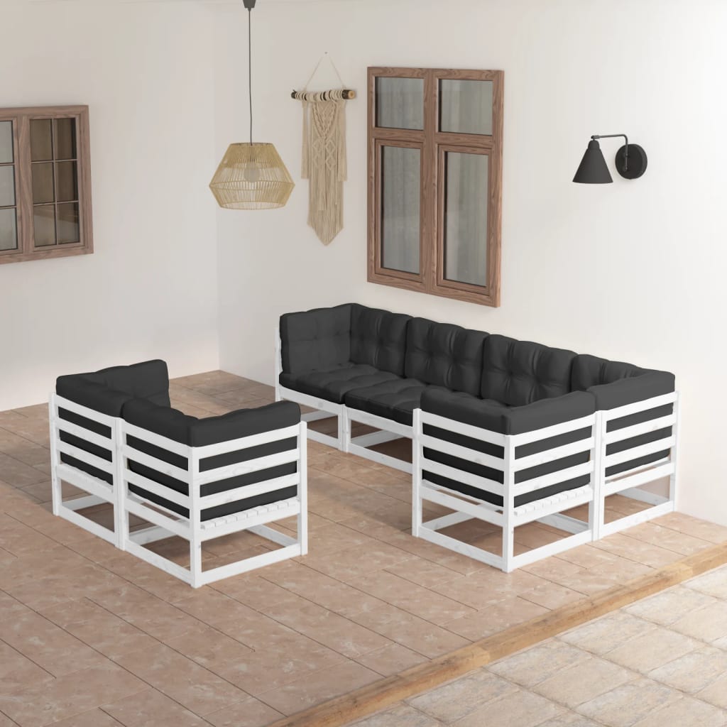 7-delige Loungeset met kussens massief grenenhout