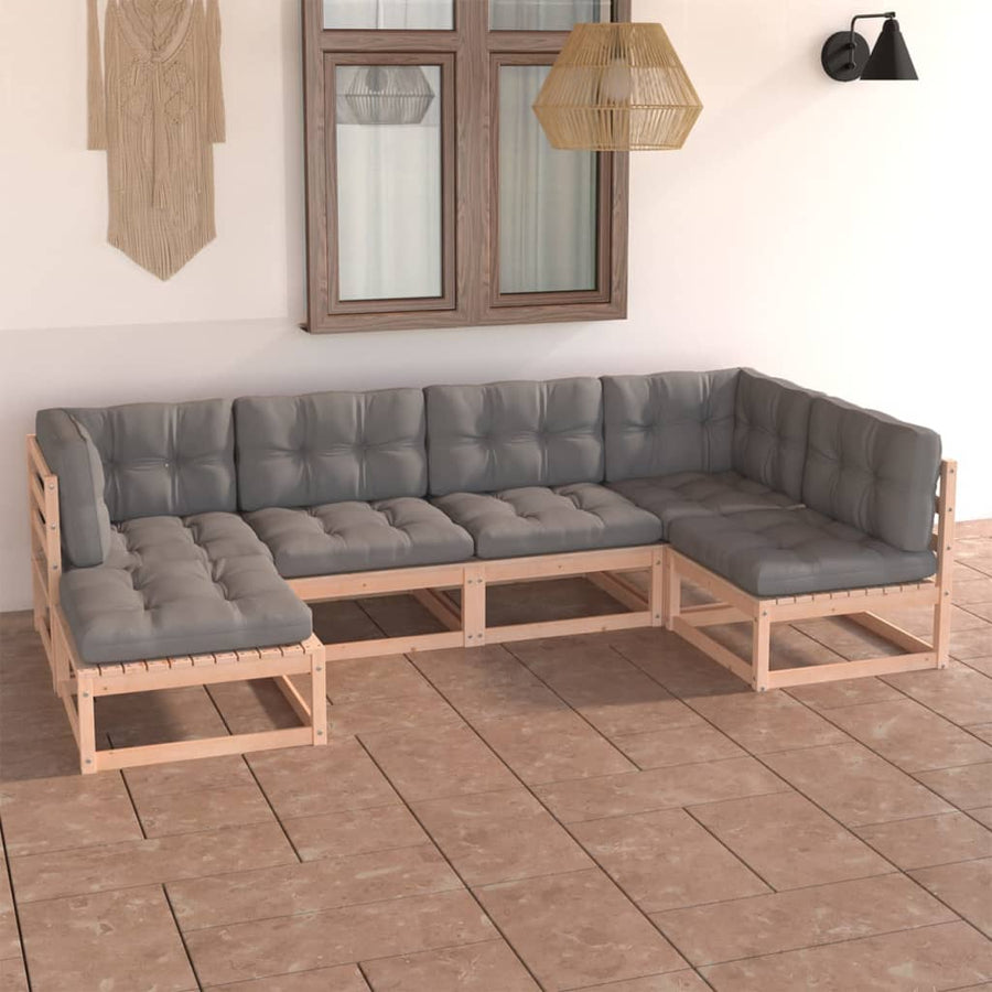 6-Delige Loungeset Met Kussens Massief Grenenhout Ja Naturel