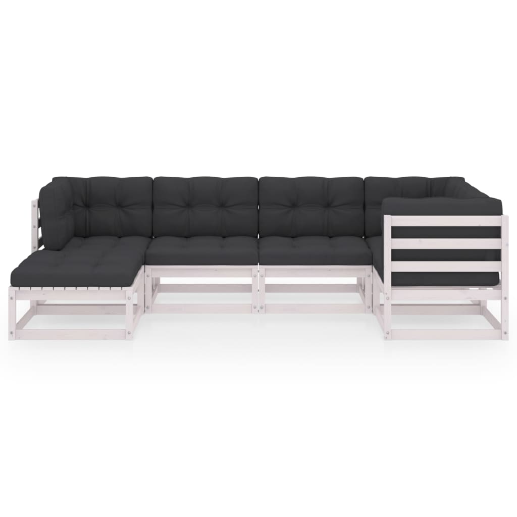 6-Delige Loungeset Met Kussens Massief Grenenhout Ja Wit