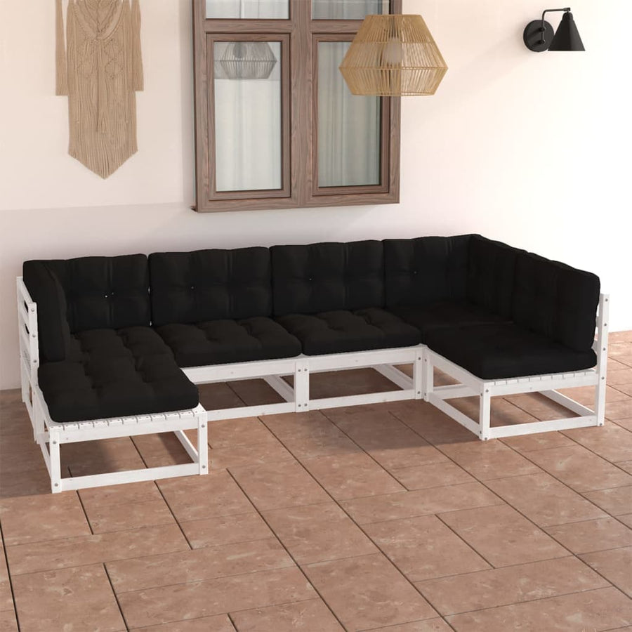 6-Delige Loungeset Met Kussens Massief Grenenhout Ja Wit