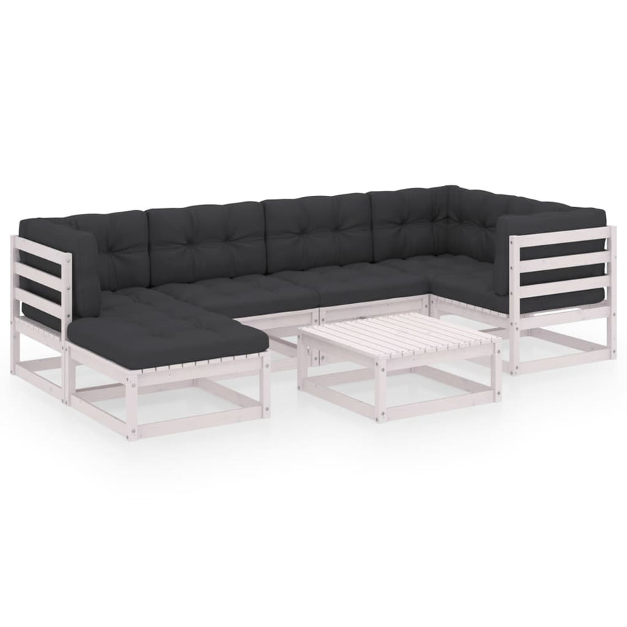 7-Delige Loungeset Met Kussens Massief Grenenhout Ja Wit