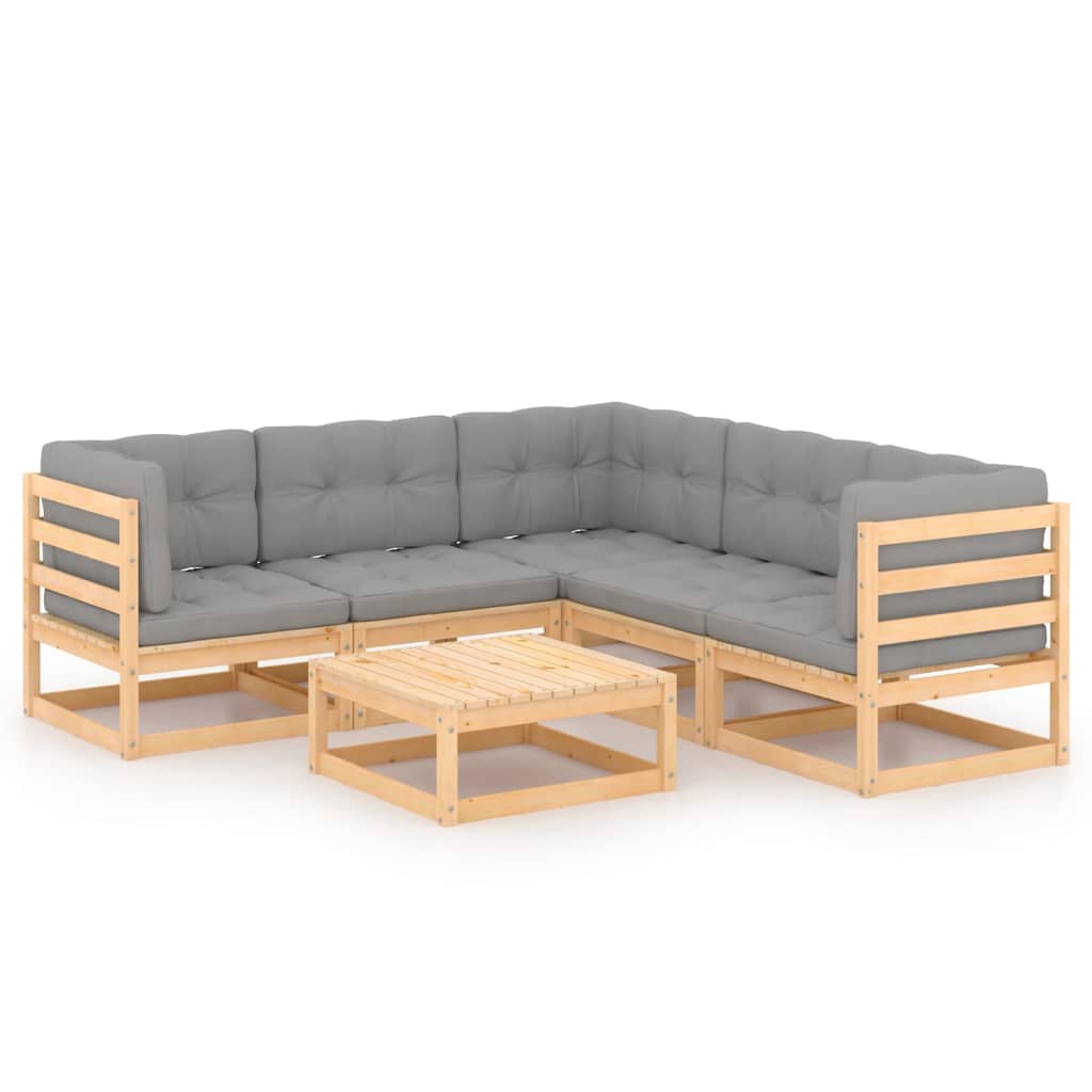 6-Delige Loungeset Met Kussens Massief Grenenhout Ja Naturel