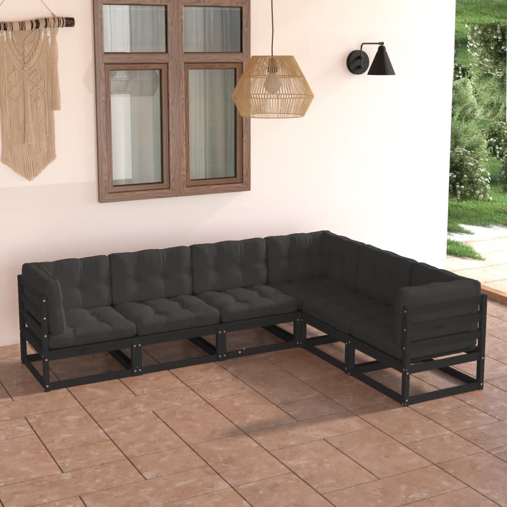 6-Delige Loungeset Met Kussens Massief Grenenhout