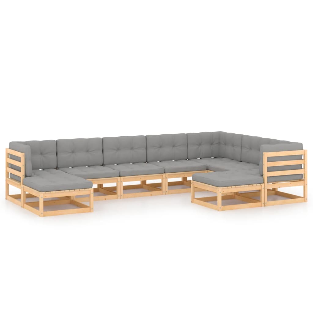 9-delige Loungeset met kussens massief grenenhout