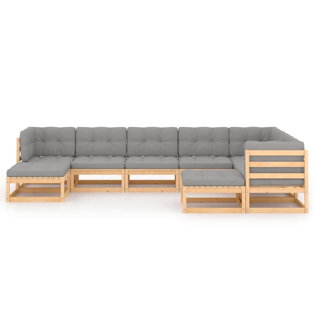 9-delige Loungeset met kussens massief grenenhout