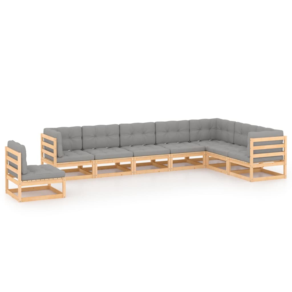 8-delige Loungeset met kussens massief grenenhout