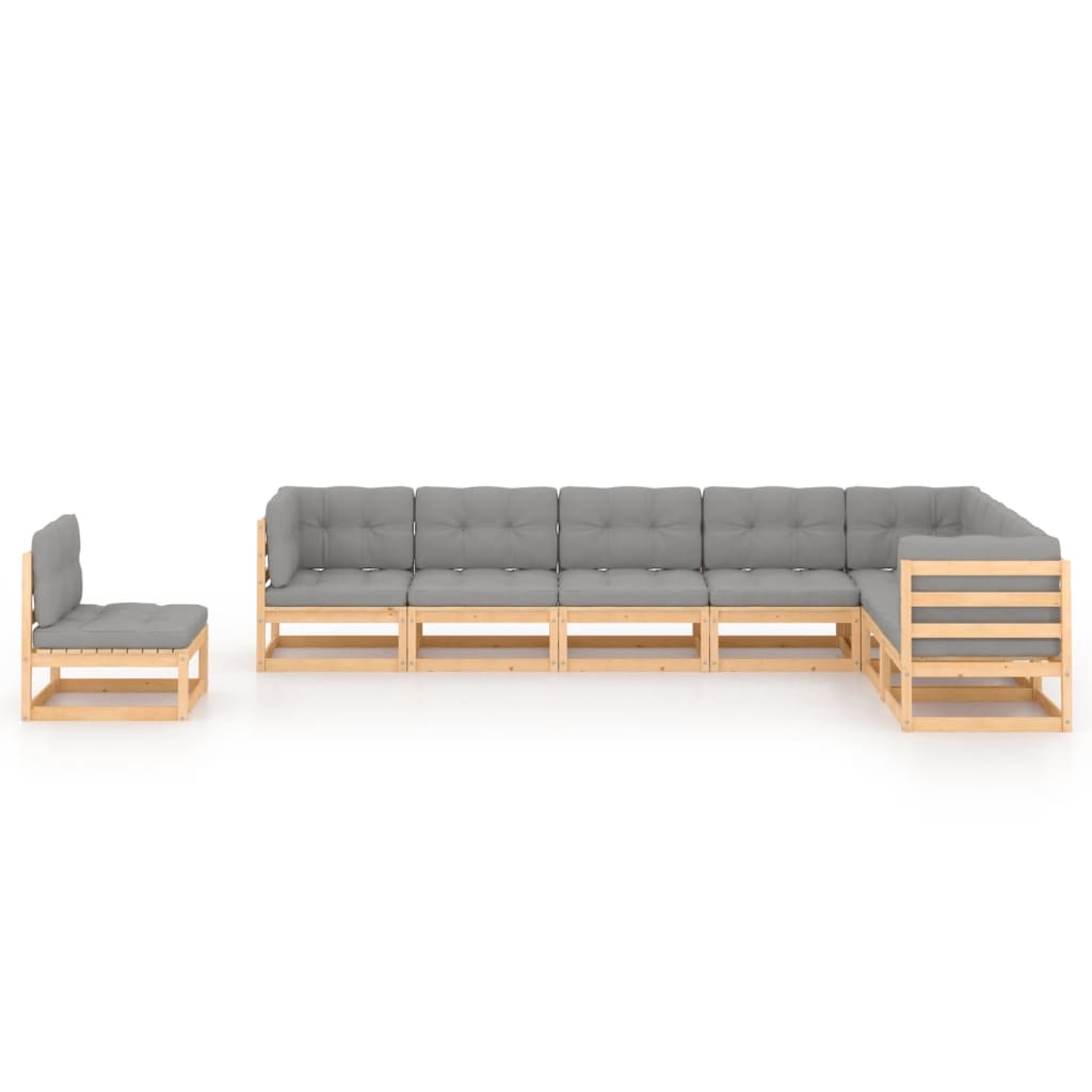 8-delige Loungeset met kussens massief grenenhout