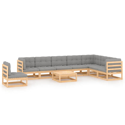 9-delige Loungeset met kussens massief grenenhout
