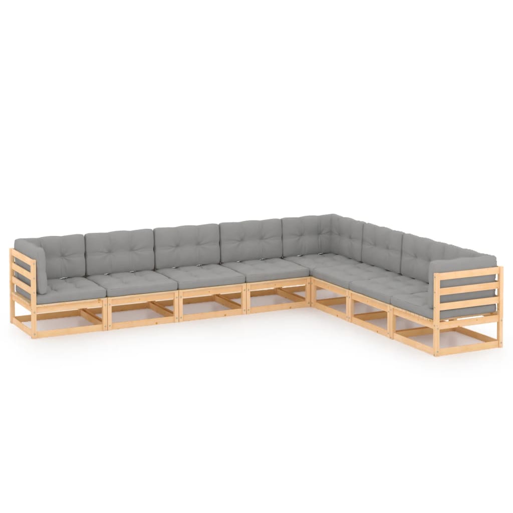 8-delige Loungeset met kussens massief grenenhout