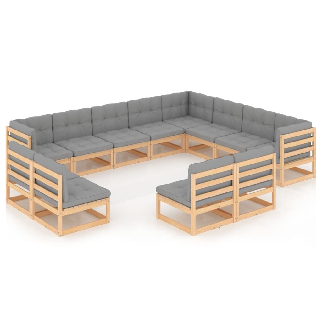 12-Delige Loungeset Met Kussens Massief Grenenhout Ja