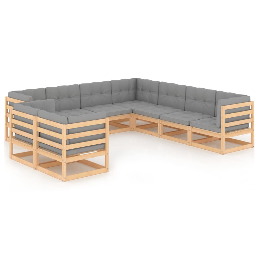 9-delige Loungeset met kussens massief grenenhout