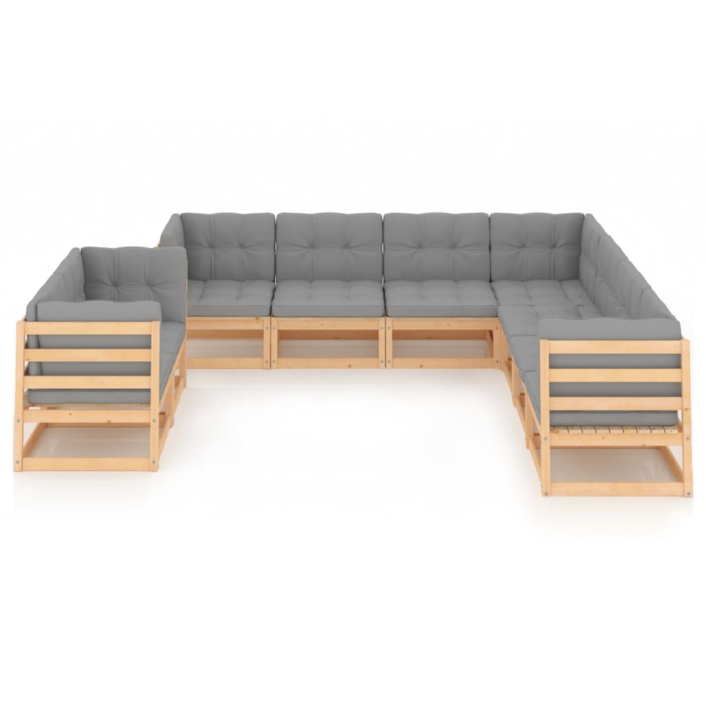 9-delige Loungeset met kussens massief grenenhout