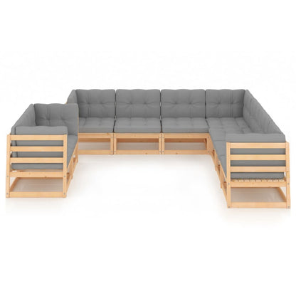 9-delige Loungeset met kussens massief grenenhout