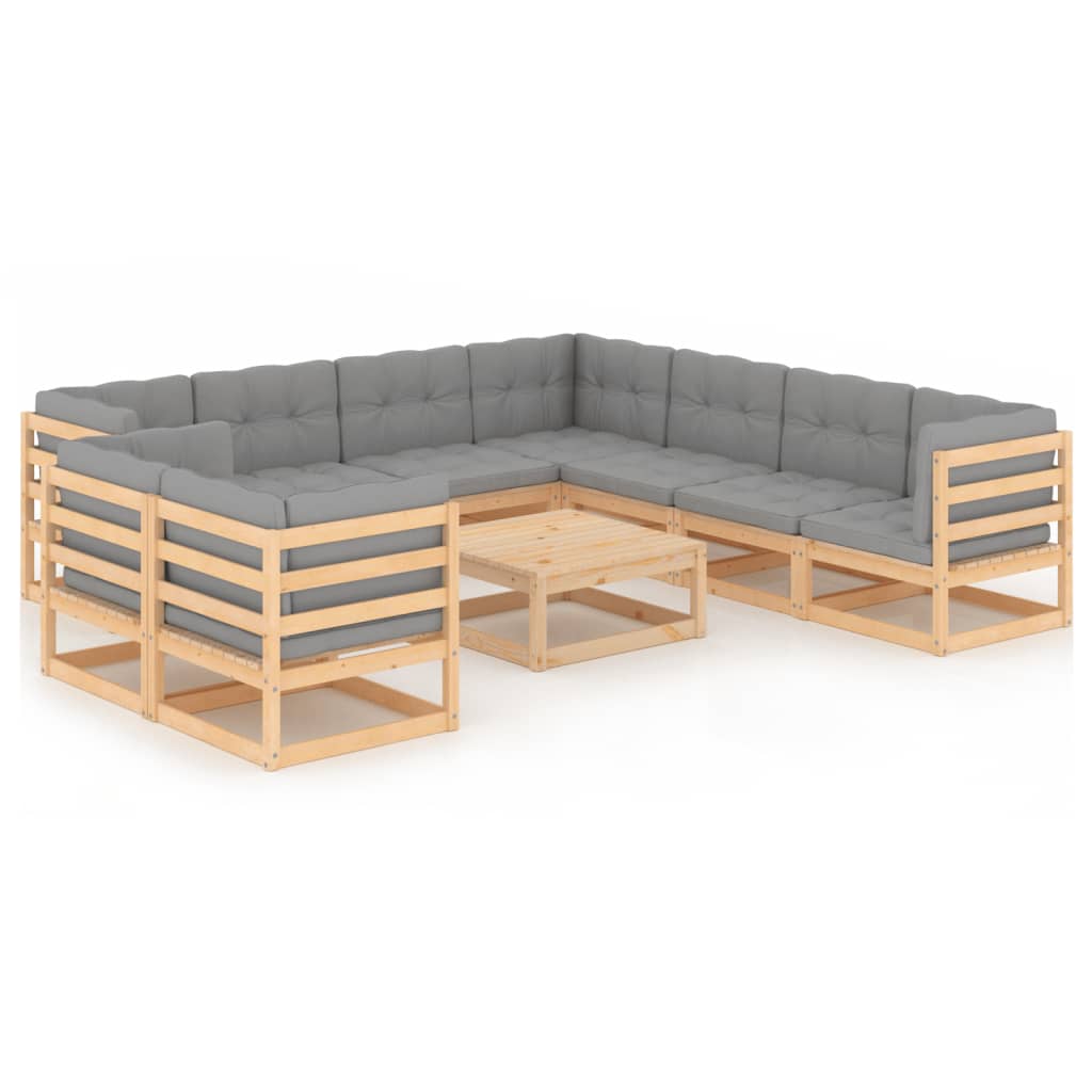 10-delige Loungeset met kussens massief grenenhout