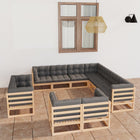 Loungeset 11-delig massief grenenhout grijs