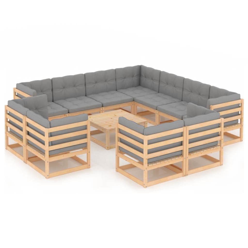 2-Delige Loungeset Met Kussens Massief Grenenhout Ja Naturel